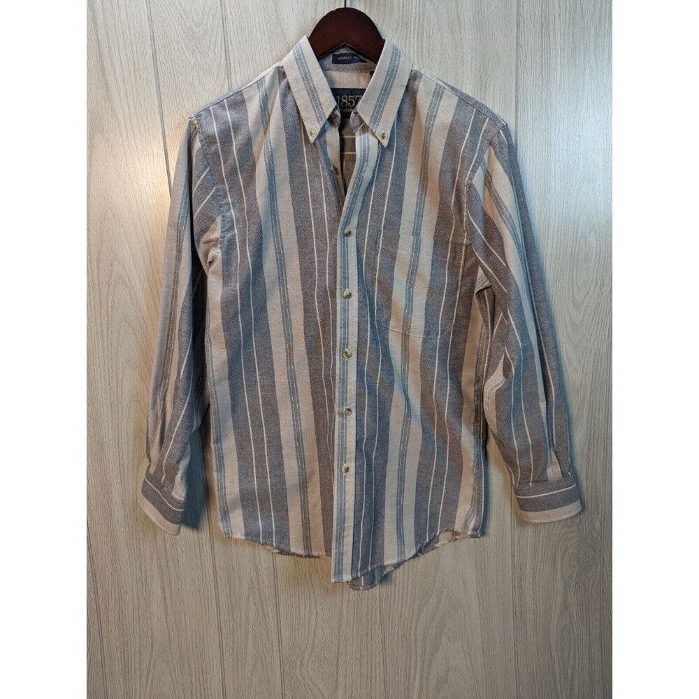 1857 Manhattan Button Down Shirt Wrinkle-free Size Small Blue Stripes Mens